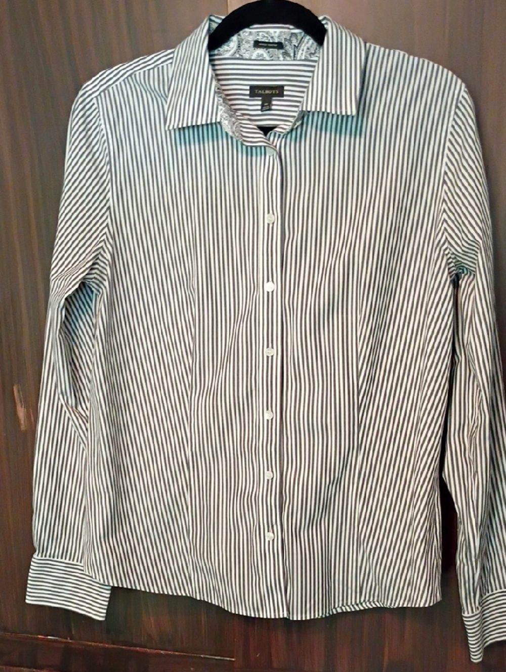 Talbots Black & White Striped Classic Button-Down Shirt
